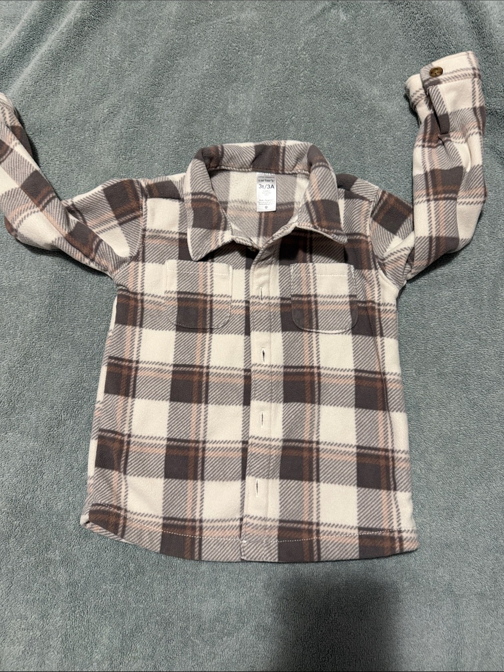 Carter's Plaid Button-Front Shirt Jacket in Cream and Brown